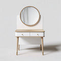 Wooden vanity table with round mirror and two storage drawers 80 x 40 x 150cm