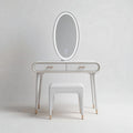White vanity desk with oval mirror and storage drawers 80 x 40 x 150cm
