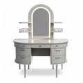 Vanity desk with LED mirror and shelves in light gray finish 120 x 50 x 160cm