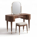 Wooden vanity table with mirror and cushioned stool in walnut finish 120 x 60 x 75cm
