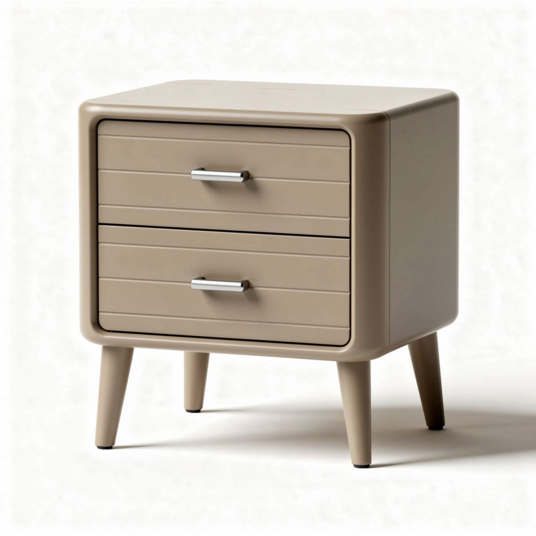 Modern bedside table in beige with two drawers and minimalist design 60 x 45 x 40cm