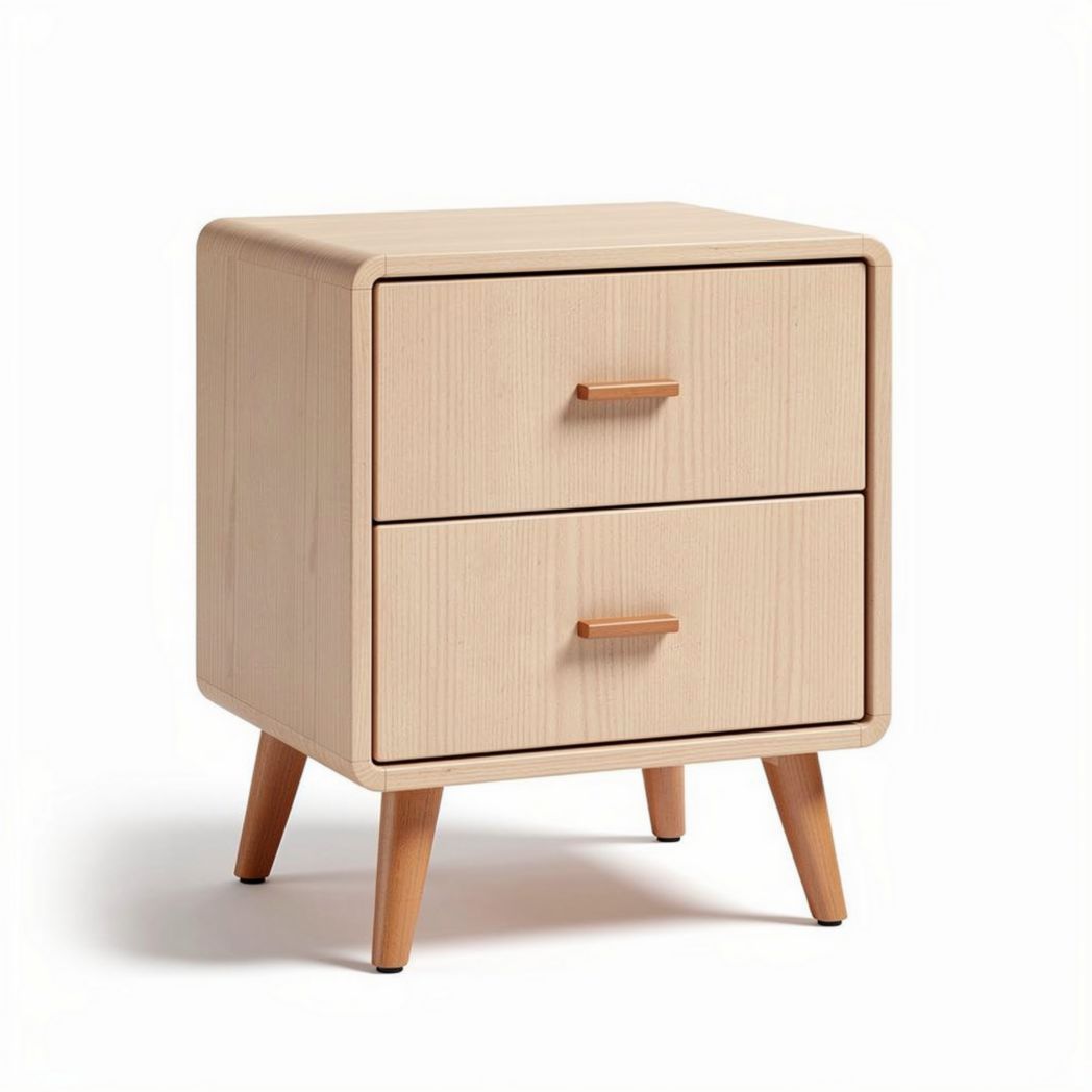 Wooden nightstand with two drawers in natural finish 45 x 40 x 50cm