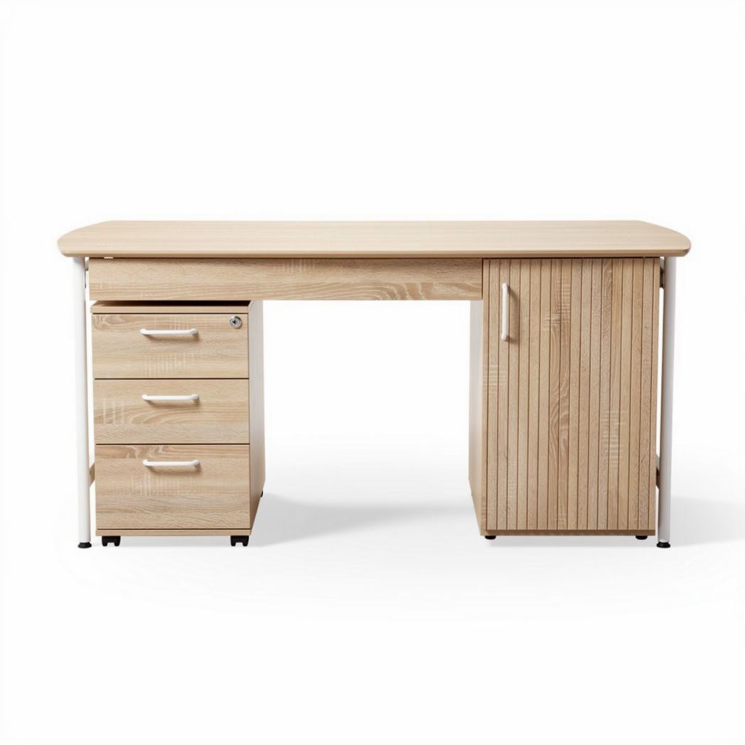 Wooden home office desk with drawers and cabinet storage 120 x 60 x 75cm