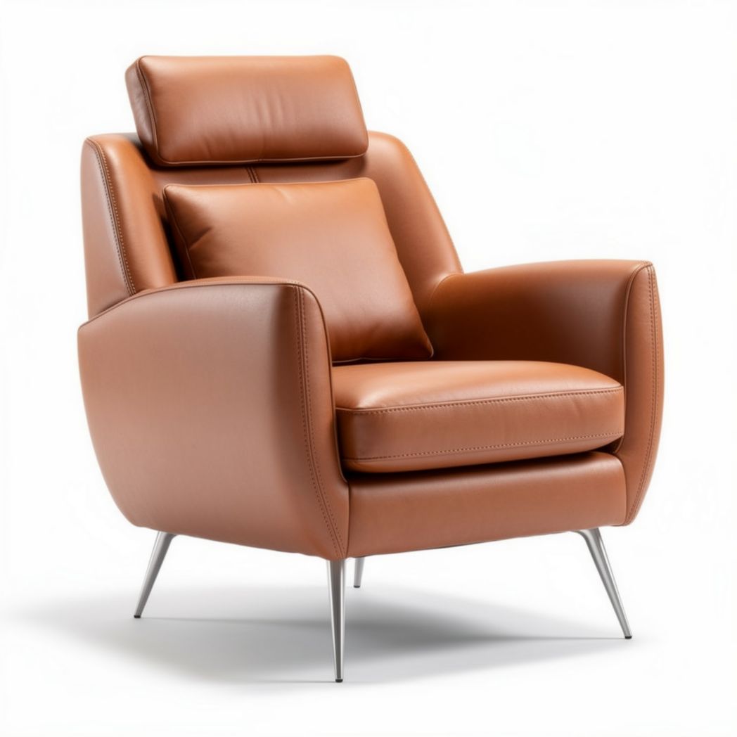 Leather accent chair with adjustable headrest and stainless steel legs 80 x 85 x 100cm