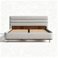 Upholstered bed frame with wooden slats and gray fabric headboard 210 x 160 x 100cm