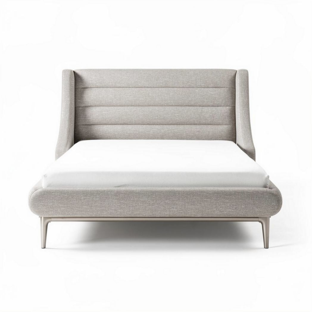 Upholstered bed frame with modern design in light gray fabric 190 x 160 x 100cm