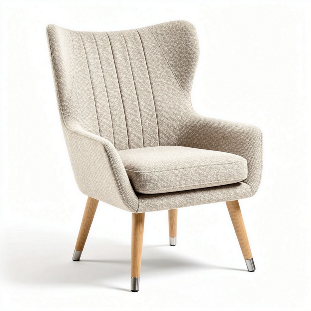 Fabric lounge chair with wooden legs in cream color 75 x 80 x 90cm