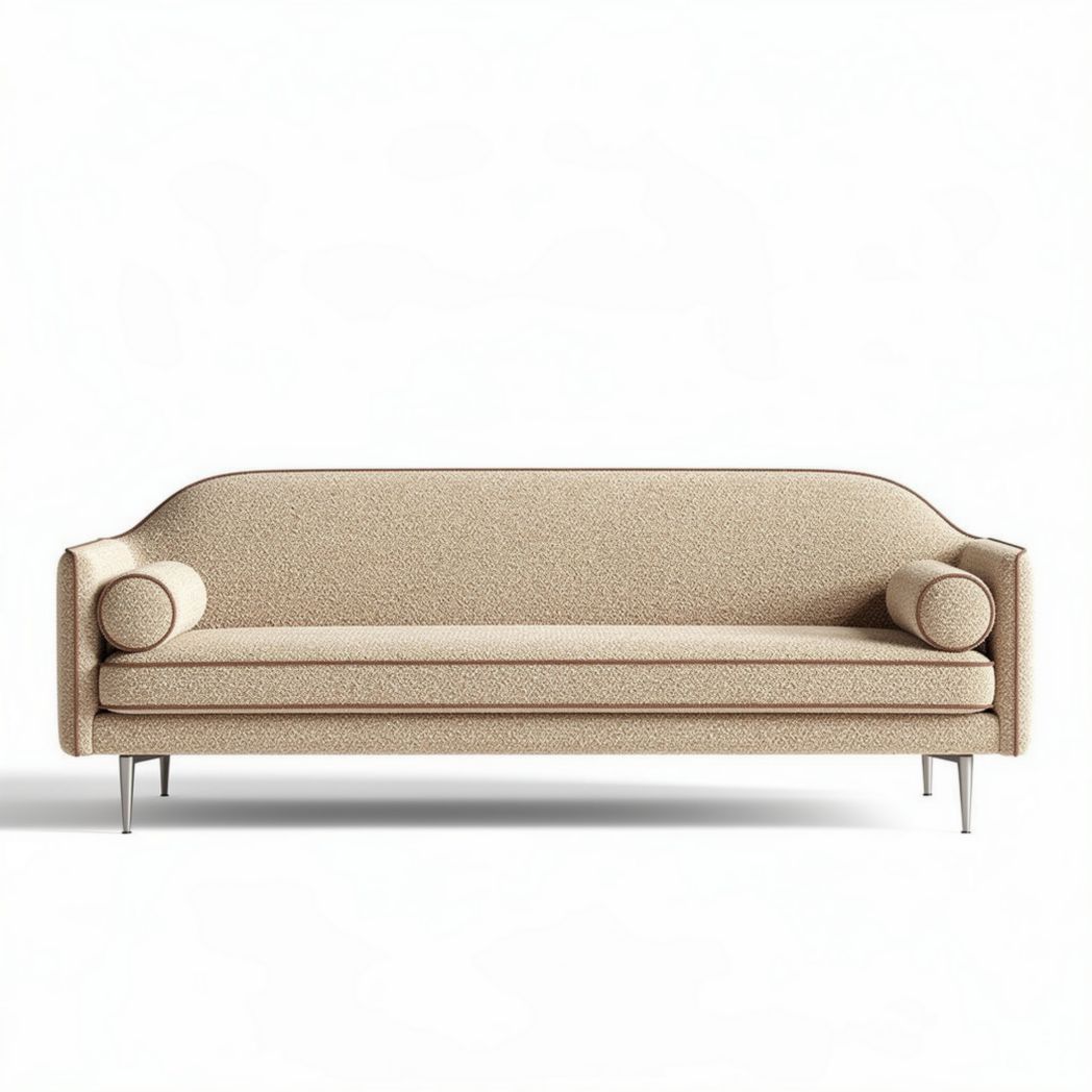 Beige upholstered sofa with removable cushions and metal legs 200 x 90 x 75cm