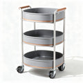 Three-tier gray metal rolling cart with wooden handle 60 x 40 x 80cm