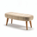 Linen upholstered bench with wooden legs in beige 90 x 40 x 45cm