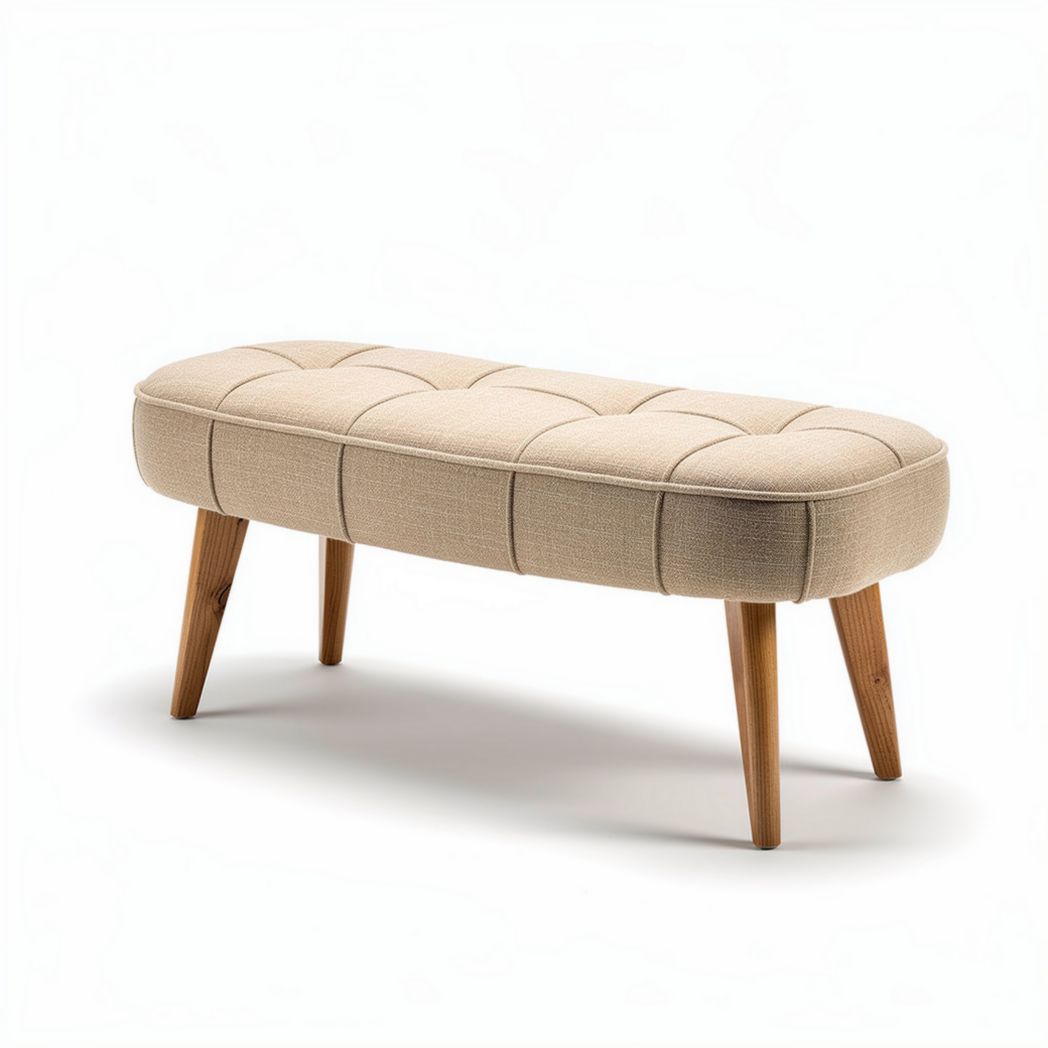 Linen upholstered bench with wooden legs in beige 90 x 40 x 45cm