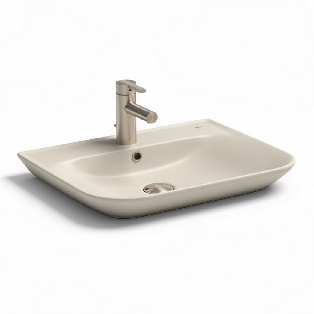 Ceramic sink with faucet hole and smooth edges in beige 50 x 40 x 12cm
