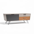 Modern wood and engineered wood media console with storage drawers 150 x 45 x 50cm
