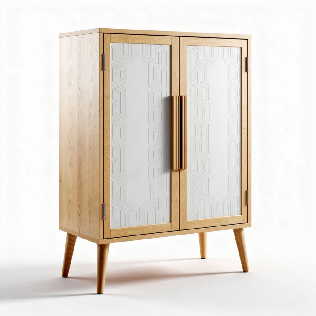 Modern wooden cabinet with geometric pattern doors and storage space 80 x 40 x 100cm